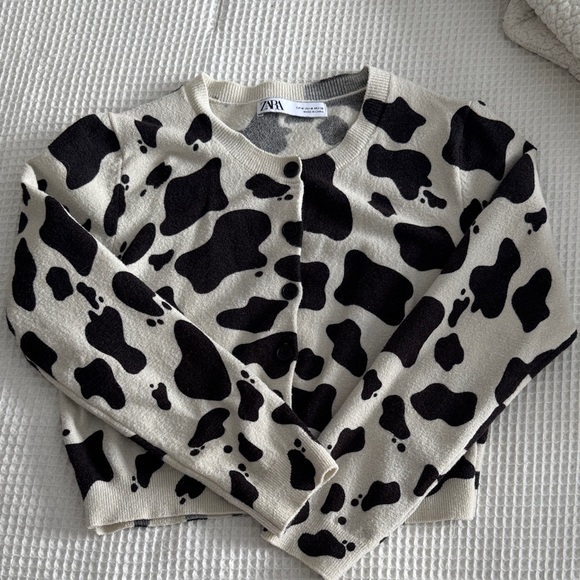 Zara - Medium - Cow Print Cardigan Sweater - Picture 5 of 6